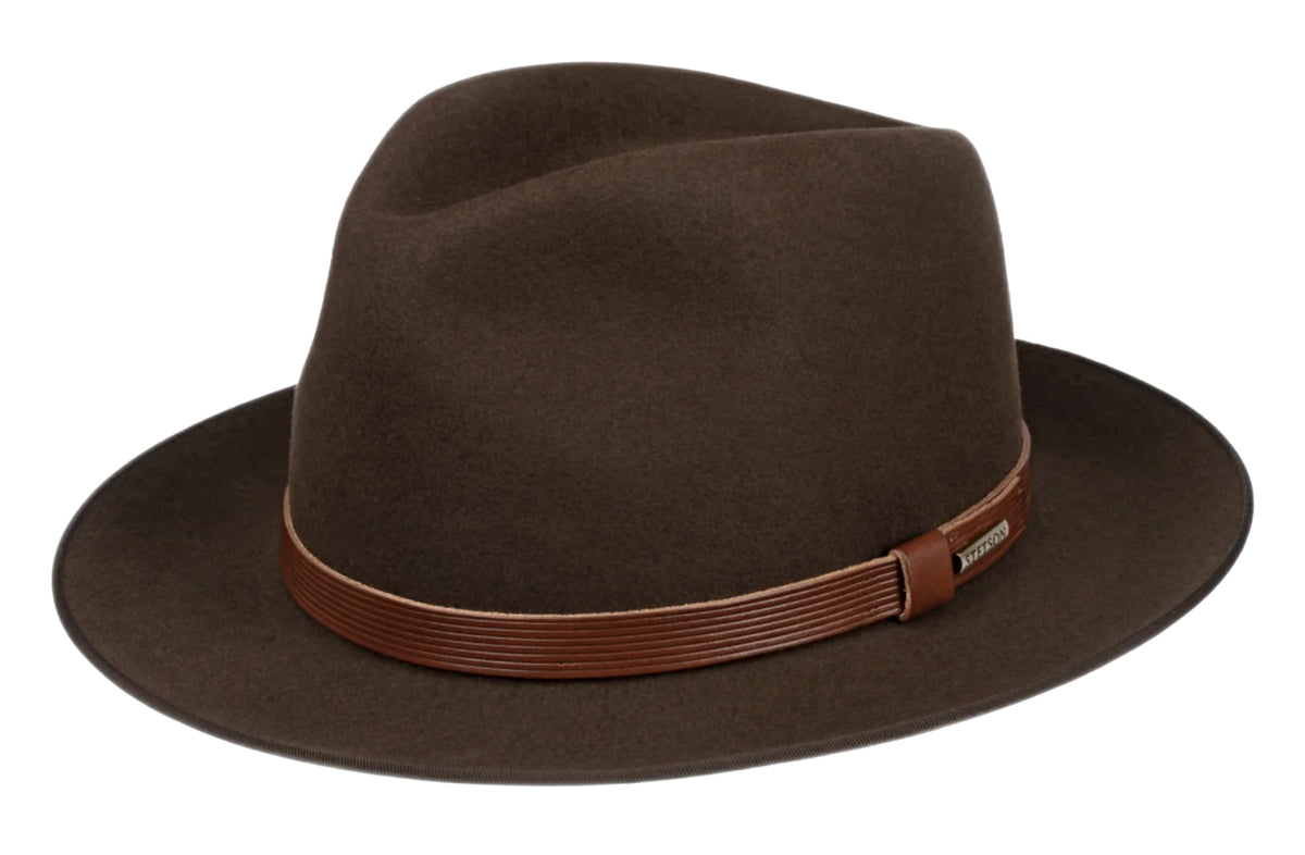 Stetson premium fur felt semi casual fedora hat in Brown Grand Hatters