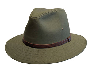Avenel 100% Cotton Canvas Safari style Fedora Olive hat