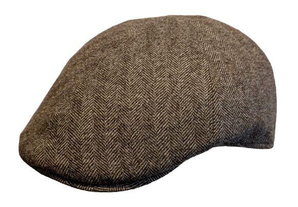 Cappellificio Biellese Virgin Wool Herringbone 6 panel ivy flat cap in Coffee colour