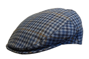 Cappellificio Biellese Summer weight Virgin Wool/Linen classic multi Blue check flat cap