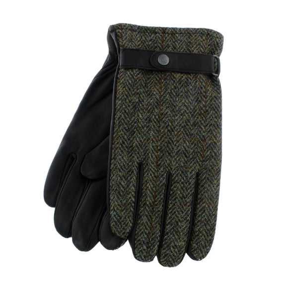 Failsworth Sheepskin/Tweed Gloves in Olive/Navy