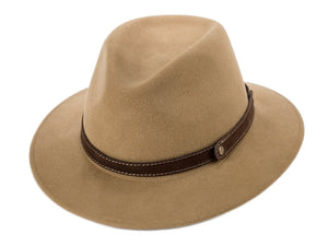 Fernandez & Roche Plyfelt Wool crushable weather-proof casual Fedora hat in Camel