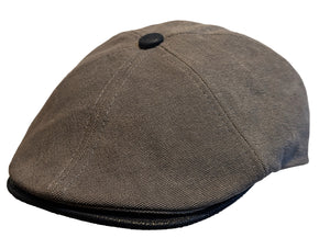 Flechet Cotton Canvas 6 Panel Baker boy with leather trim in Grey