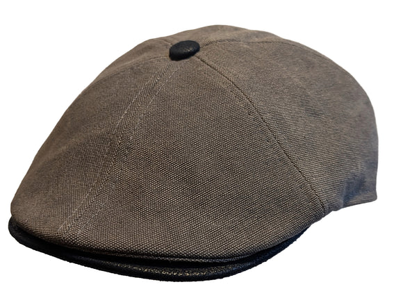 Flechet Cotton Canvas 6 Panel Baker boy with leather trim in Grey