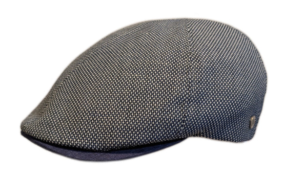 Flechet Cotton/Linen speckled pattern 6 panel Ivy flat cap in Blue