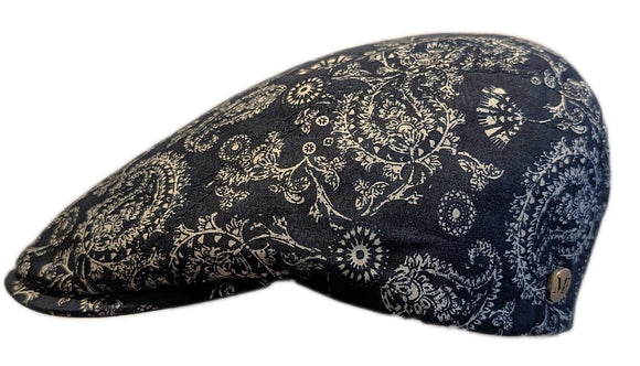 Flechet 100% Cotton Paisley pattern flat cap in Navy