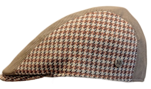 Flechet Cotton/Polyester 2 tone flat cap in Taupe/Natural