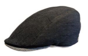 Flechet Linen 4 Panel flat cap in Black