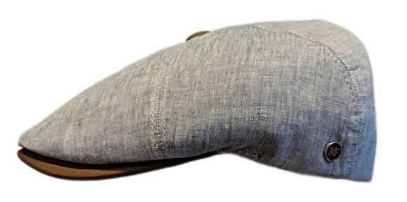 Flechet Linen 6 Panel Baker boy with leather trim in Pale Blue