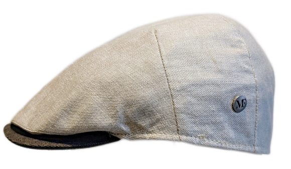 Flechet Linen 4 Panel flat cap in Ecru colour