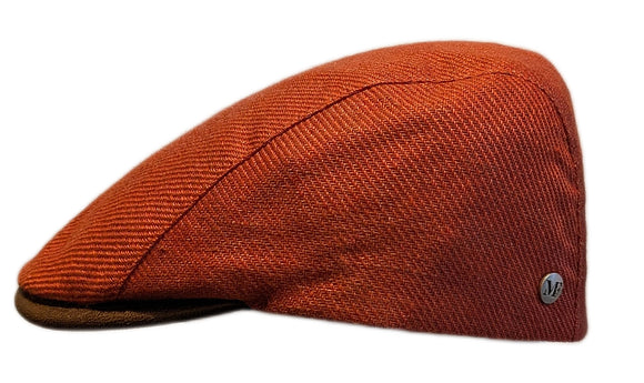 Flechet Linen 4 Panel flat cap in Deep Orange
