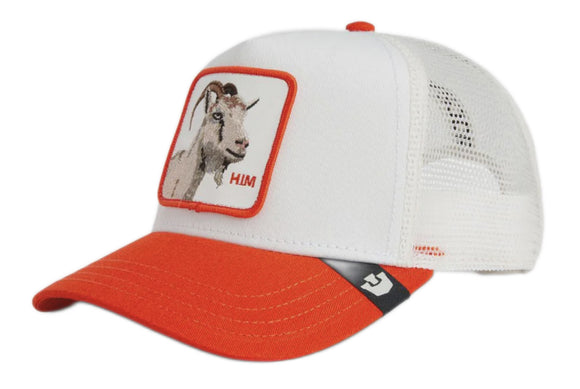 Goorin 'He's Him' Trucker Style Baseball Cap in Dust/Blaze (White/Orange)