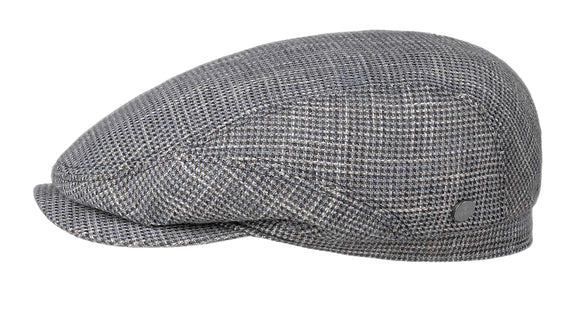 Lierys Cotton/Linen/Wool cross weave Drivers style flat cap in light Blue