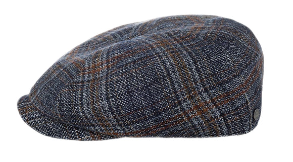 Lierys Wool/Linen/Silk Glen check Baker boy cap in Grey