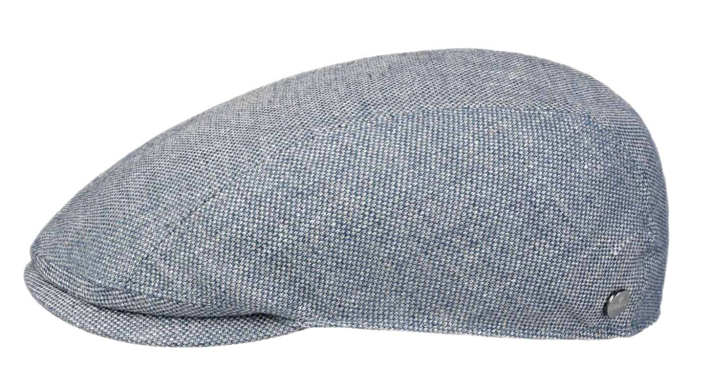 Lierys Hawaii Pet Heren - Made in Italy linnen cap flat hat met klep voering voor Lente/Zomer - 59 cm blauw