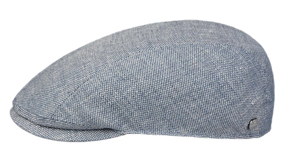Lierys Linen/Cotton speckled pattern flat cap in Pale Blue