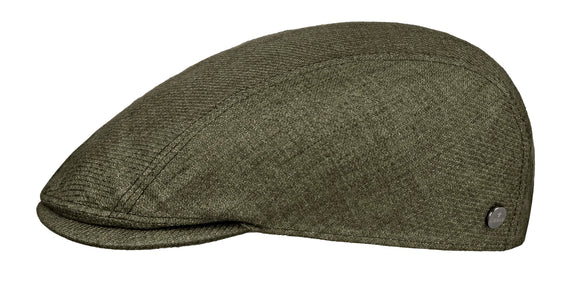 Lierys Linen twill Ivy style flat cap in Olive