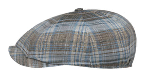 Lierys Linen Plaid Check Baker boy cap in Grey/Beige