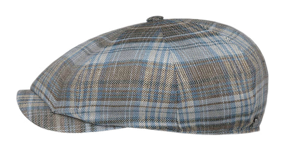 Lierys Linen Plaid Check Baker boy cap in Grey/Beige