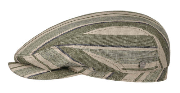 Lierys Linen Track striped flat cap in Fawn/Beige/Navy