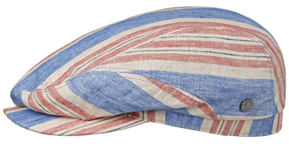 Lierys Linen bold striped Driver style flat cap