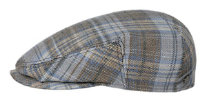 Lierys Linen Plaid Check flat cap in Grey/Beige