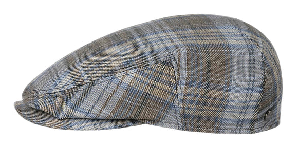 Lierys Linen Plaid Check flat cap in Grey/Beige