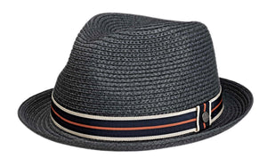 Lierys Viscose Toyo Trilby hat in Dark Grey with striped band