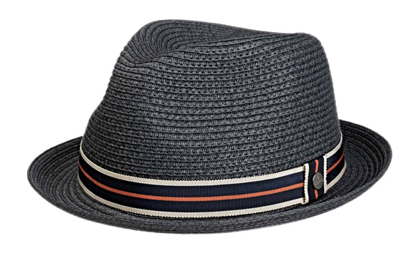 Lierys Viscose Toyo Trilby hat in Dark Grey with striped band