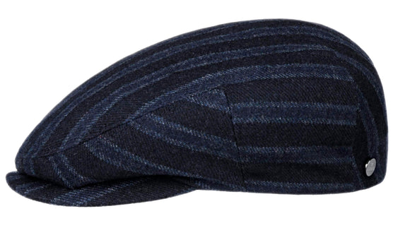 Lierys Virgin Wool/Cashmere chalk stripe flat cap in Navy