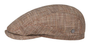 Lierys Cotton/Linen/Wool basket weave drivers style flat cap in Tan
