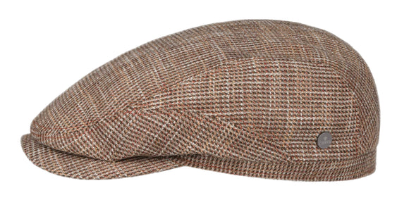 Lierys Cotton/Linen/Wool basket weave drivers style flat cap in Tan