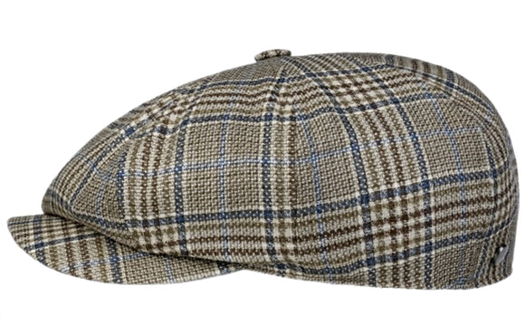Lierys Wool/Silk/Linen Glen check Taupe Baker boy cap