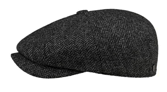 Lierys Herringbone tweed Wool Plaid Dark Grey Baker boy cap
