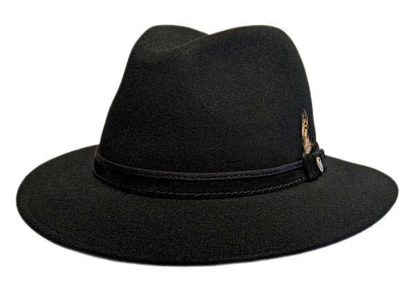 M by Flechet Crushable Wool  Black Fedora hat