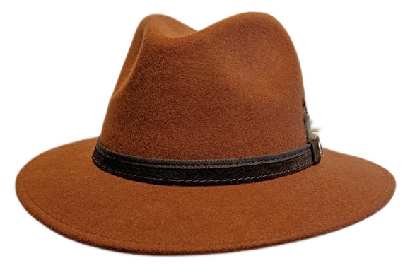 M by Flechet Crushable Wool Terracotta Fedora hat