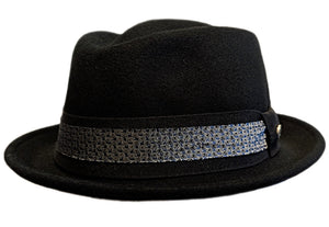 M Flechet Wool Diamond Crown Pork Pie hat in Black