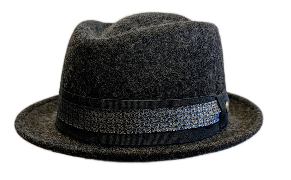 M Flechet Wool Diamond Crown Pork Pie hat in Dark Grey