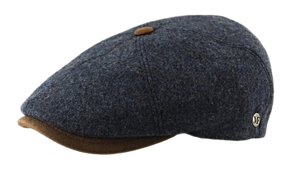 M Flechet Virgin Wool 6 panel Baker boy cap in Blue
