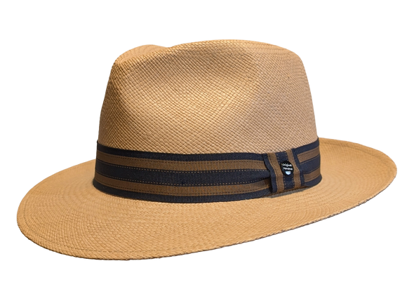 Vintimilla Grade 4 Tan Panama hat with Navy/Brown striped band