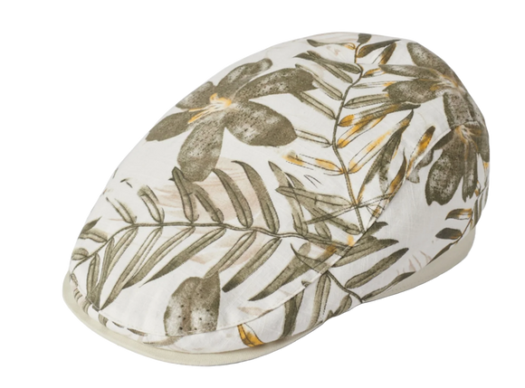 Failsworth 100% Cotton leaf printed Stone flat cap