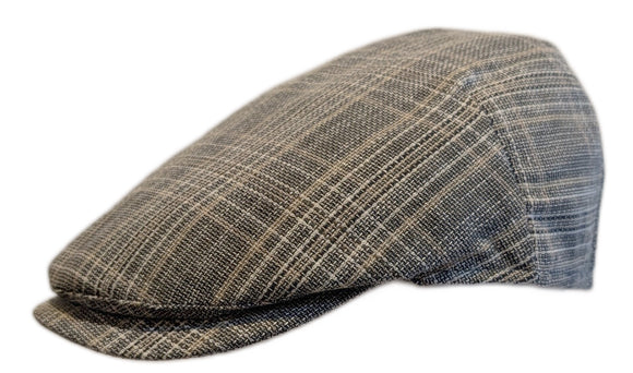 Stanton Italian made Cotton/Linen/Polyester plaid check cap in Grey ...