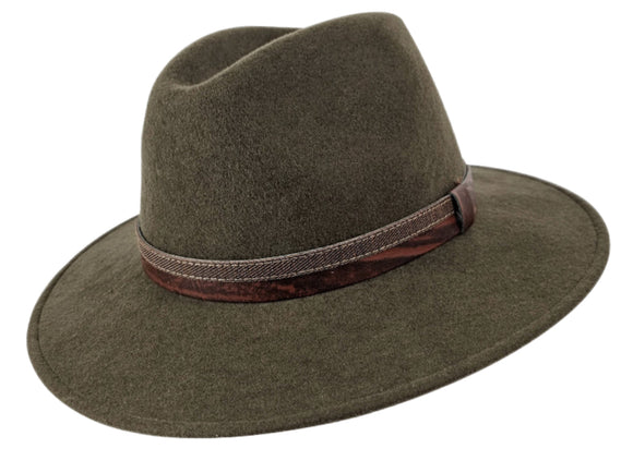 Stanton Wool Unisex large brim Khaki Fedora hat