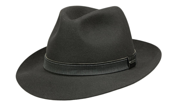 Stetson Bogart style premium fur felt fedora hat in Dark Grey