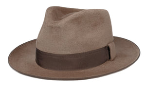 Stetson hand crafted fur-felt plush finished large brimmed fedora in Chestnut