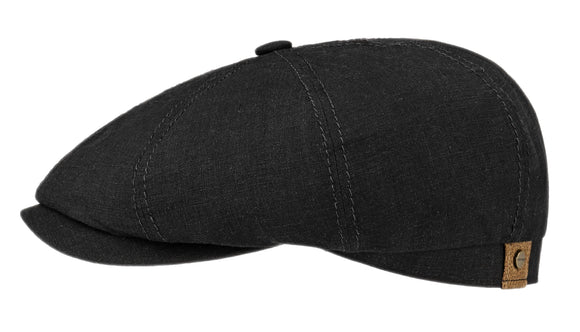 Stetson 'Hatteras' Linen 8 panel Baker boy cap in Black