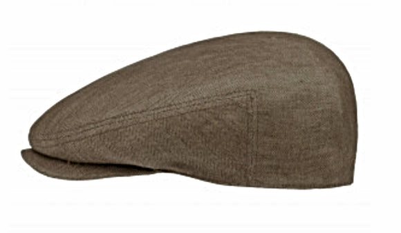 Stetson Kent Italian Linen Classic herringbone flat cap in Olive