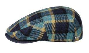 Stetson Wool/Polyester plaid check Drivers style flat cap in Navy