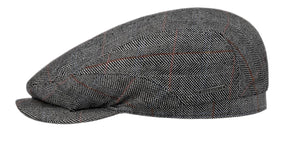 Stetson Silk Herringbone check Drivers style flat cap in Silver Grey