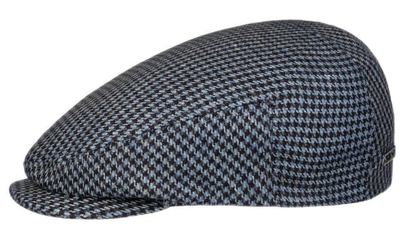 Stetson Silk Micro Houndstooth check Drivers style flat cap in Grey